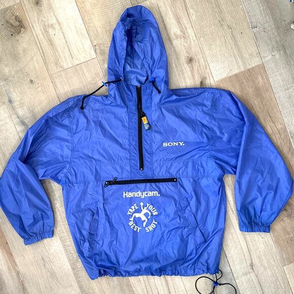 Vintage Sony Handycam Windbreaker Jacket Tape Your Best Shot 1/2 Zip Size XL - Picture 1 of 6